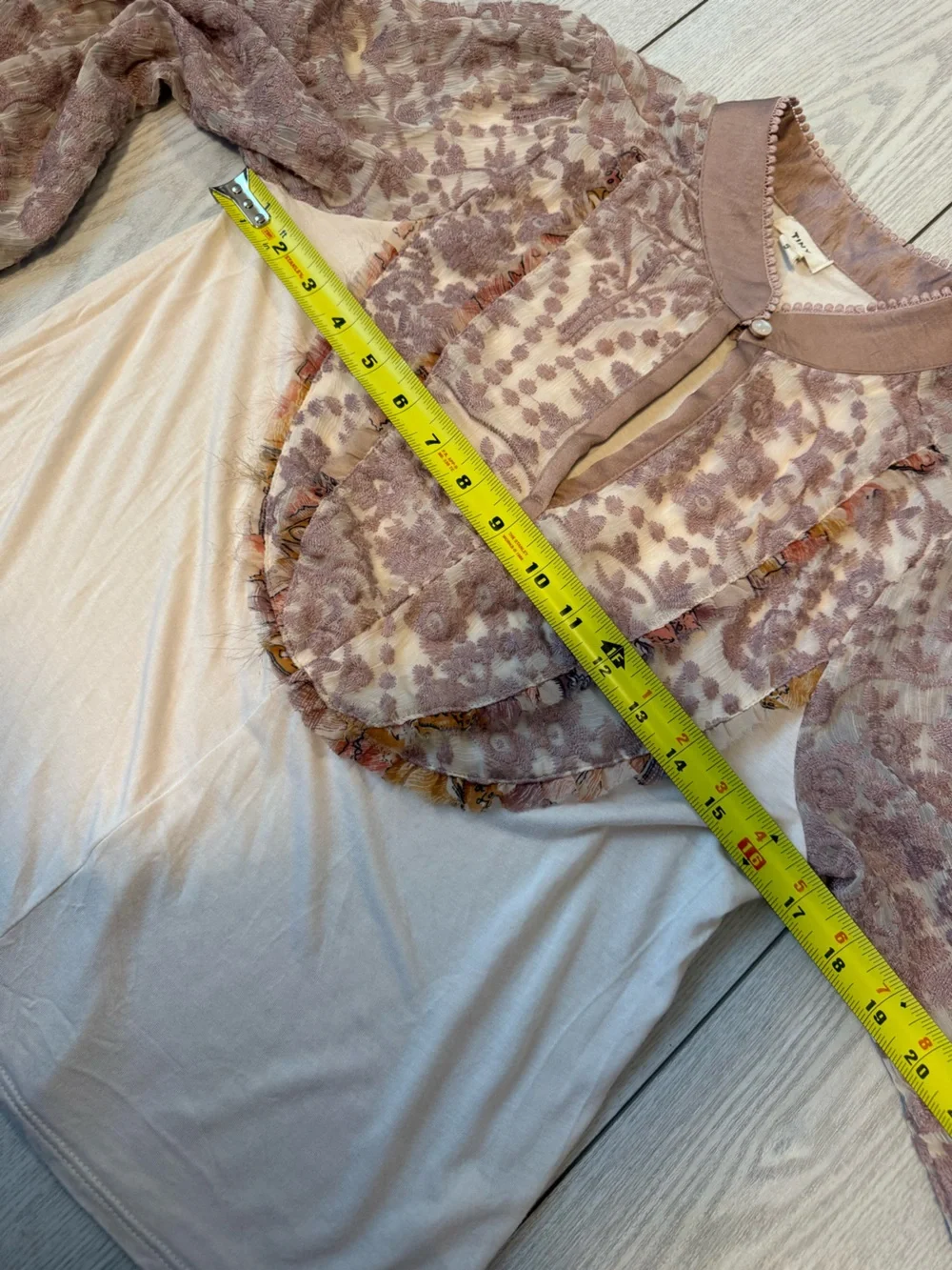 Anthropologie Tiny high neck pink floral embroidered ruffle blouse cream small - Picture 4 of 9